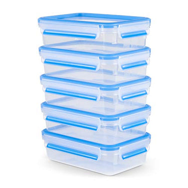 Emsa Clip&Close Frischhaltedose Mealprep-Set N10307|5-teiliges Set|Vorratsdosen| 0,8 Liter|100% dicht + hygienisch|Frische Dichtung|Spülmaschinen-, Mikrowellen-, und Gefriergeeignet, Transparent/Blau im Sale